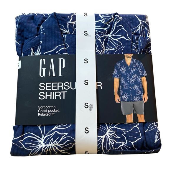 Gap Men's Short Sleeve Seersucker Vacay Shirt Size S Blue Floral - Picture 4 of 4